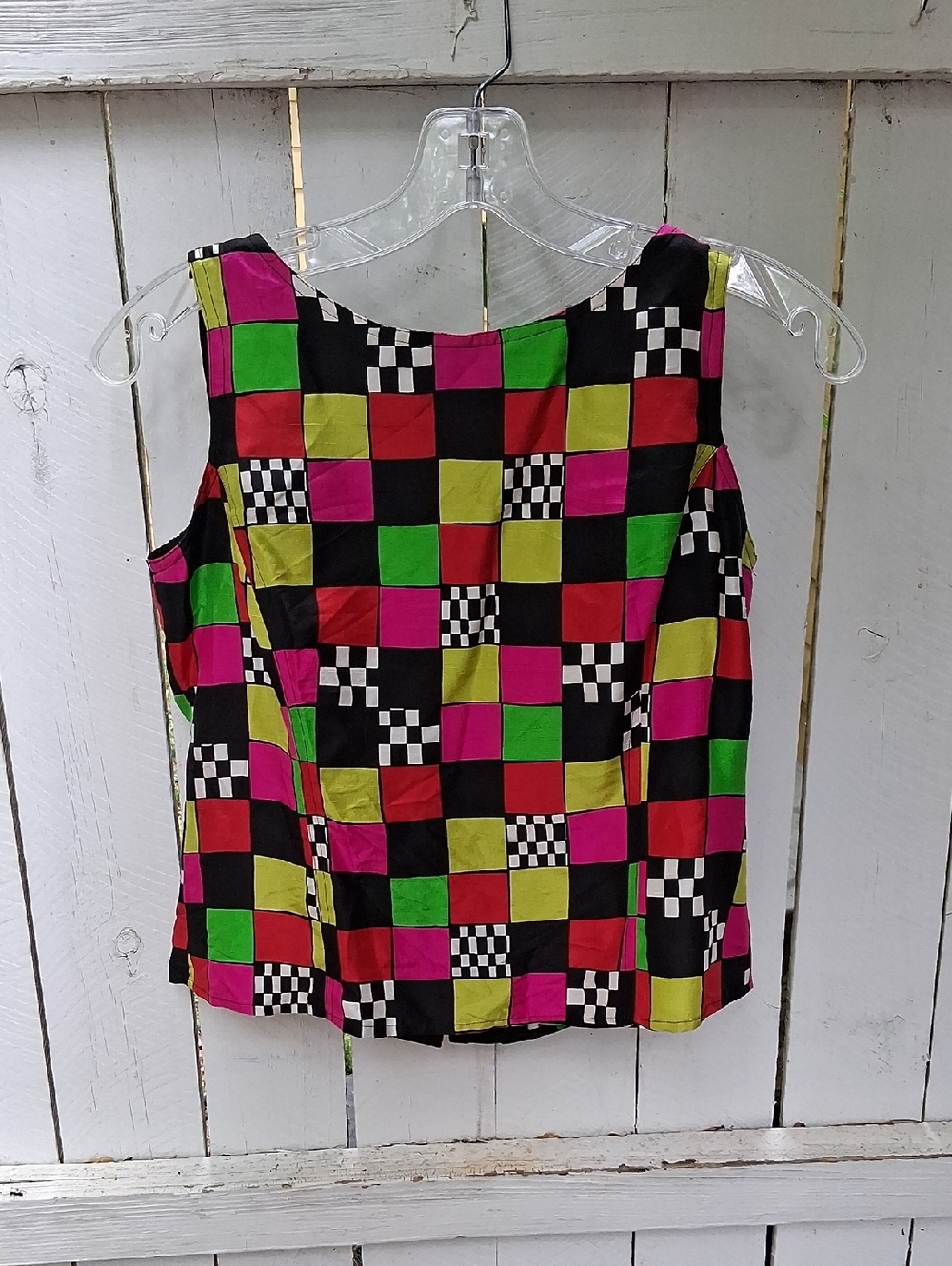 Dana Buchman Black, Pink, Green, Red & Yellow Checkerboard Sleeveless Top